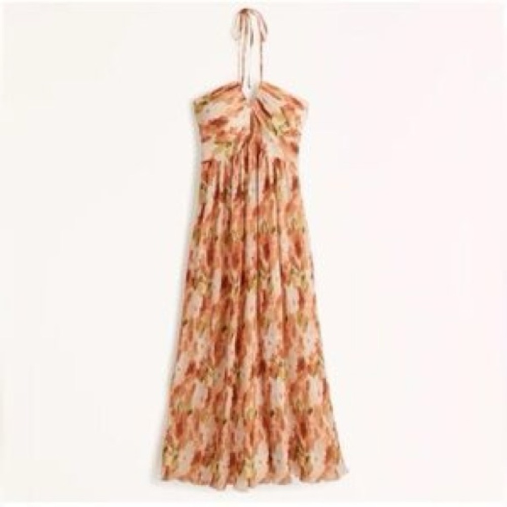 Abercrombie Pleated Floral Halter Midi Dress XSP fall wedding guest